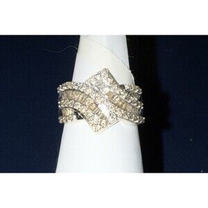 Baguette Diamond Bypass Style Ring, Swirl Style Cluster 10K KPJ Ring Size 7.5